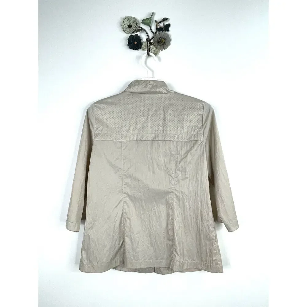 WEEKENDS By Chico’s 1 Size 8 Snap Front Lightweight Windbreaker Jacket Tan